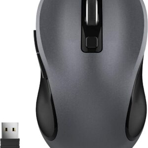 WisFox 2.4GHz Wireless Mouse for Laptop, Ergonomic 6-Button Design, Grey